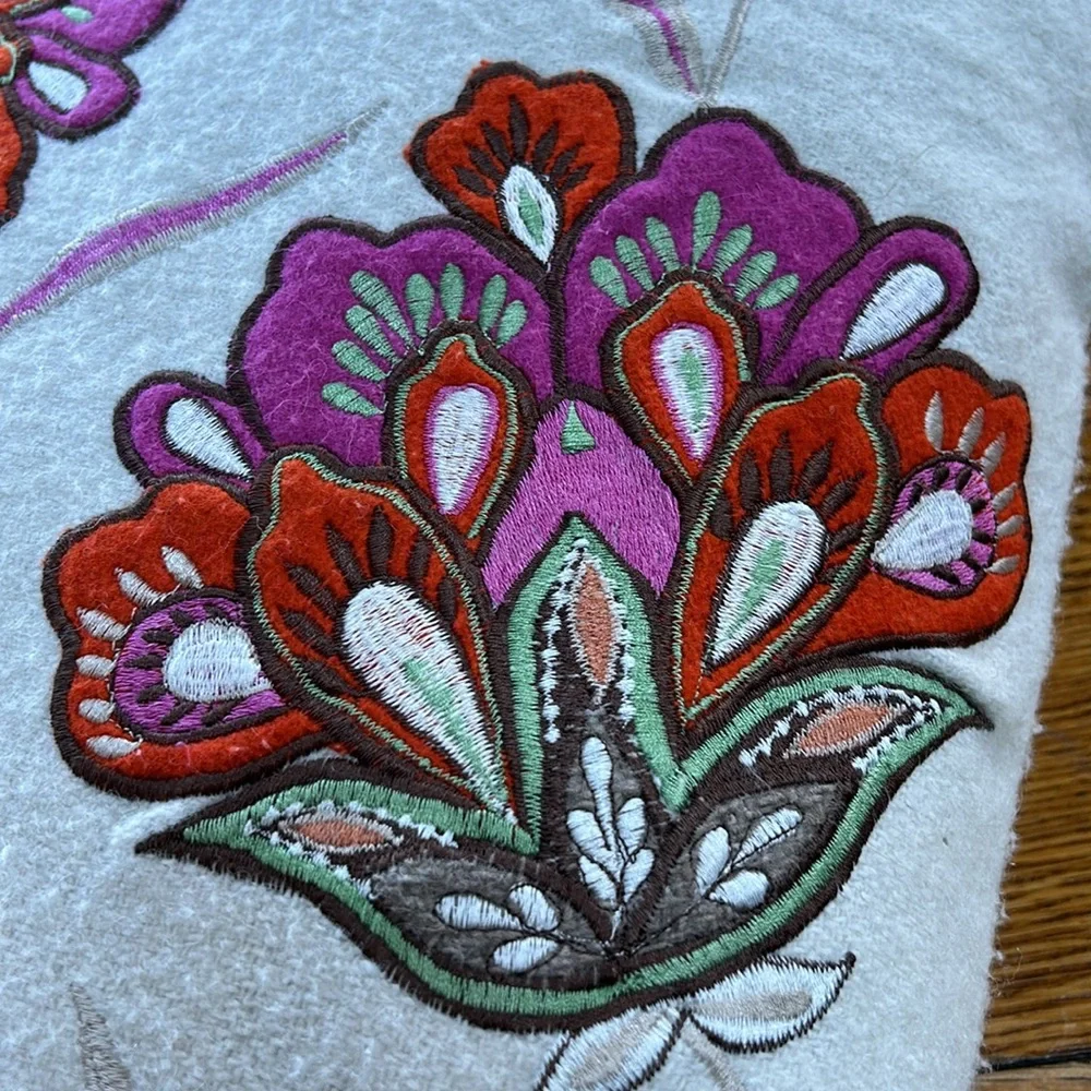 India embroidered 18” square feather pillow.  Excellent used condition.